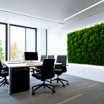 **Prompt:** "A modern office space featuring acoustic panels in a stylish design, plants providing a green accent, and workers collaboratively using a whiteboard. The scene emphasizes a calm and productive atmosphere. fully clothed, safe for work, appropriate content, perfect anatomy, natural proportions, professional, well-lit, high quality."