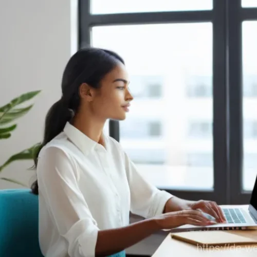 업무 효율성을 높이는 웰니스 팁 - **Prompt Title: Mindful Digital Break at an Ergonomic Desk**

    **Image Prompt:** A young professi...