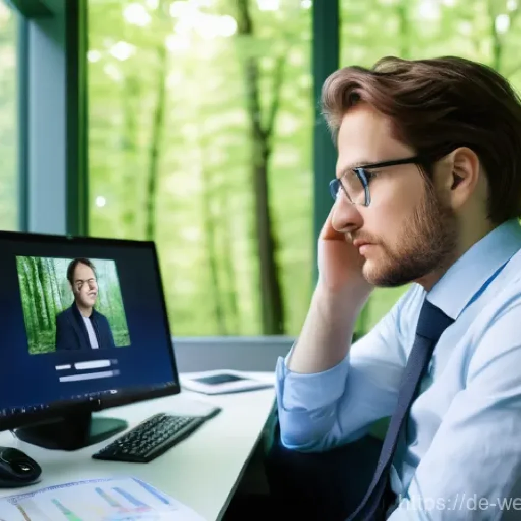 직원 건강을 위한 웰니스 기념일 - A dynamic, eye-level photo of a young German professional, likely in their mid-30s, looking visibly ...