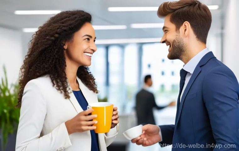 사무실에서의 긍정적 상호작용 증진하기 - **Prompt: "The Magic of Small Gestures in a Modern Office"**
A bright, contemporary office envir...