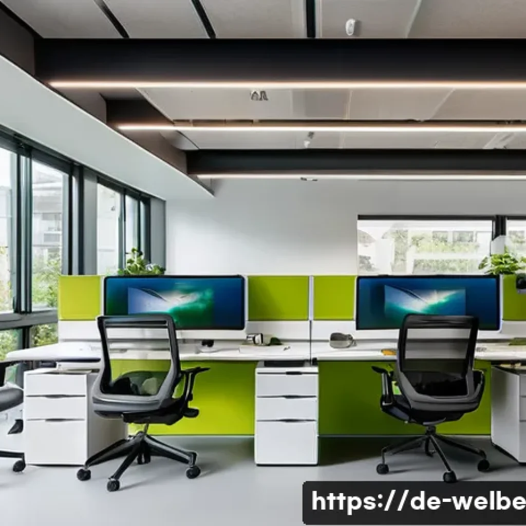 사무실 웰니스 법적 기준과 절차 - A modern German office interior showcasing a health-promoting workspace designed according to the Ge...