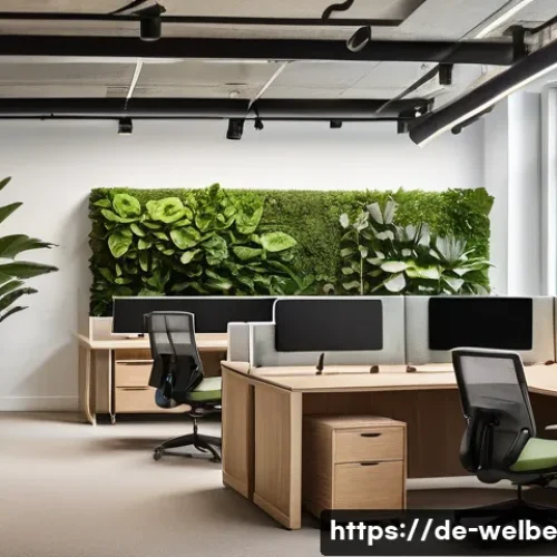 Home 32 웰니스 사무실을 위한 배치 아이디어 - A modern office workspace bathed in natural daylight from large windows, featuring a sleek standing ...