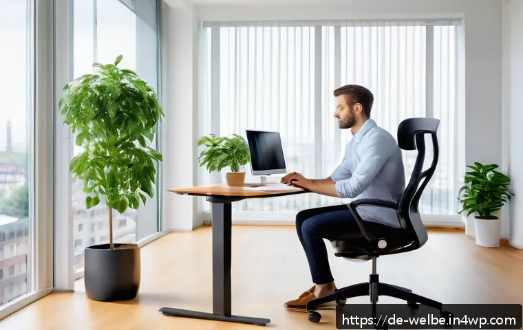 사무실 내 건강한 근무 환경 만들기 - A modern German office workspace featuring an ergonomic office chair with adjustable backrest and ar...