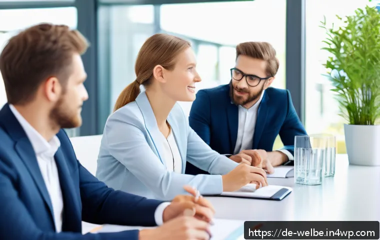 사무실에서의 정서적 안전망 구축하기 - A diverse modern office team engaged in a constructive feedback session around a conference table, s...