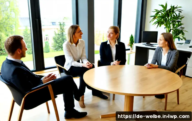 사무실 내 심리적 안정감 높이기 - Photorealistic modern German office meeting, diverse adult colleagues seated in a relaxed circle dur...